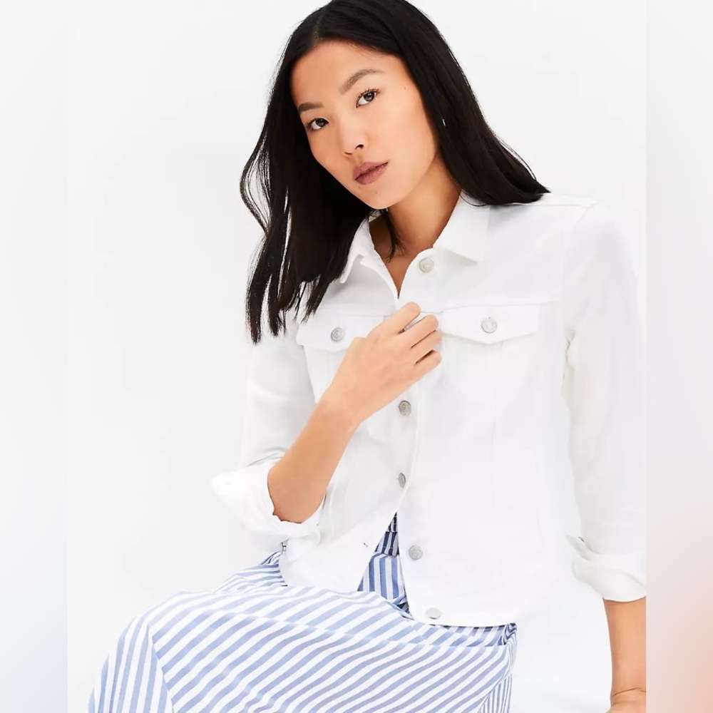 LOFT White Denim Jacket with Button-Front